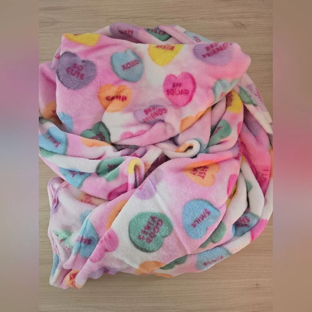 Conversational Hearts Valentine's Day Cozy Plush Microfleece Throw Blanket